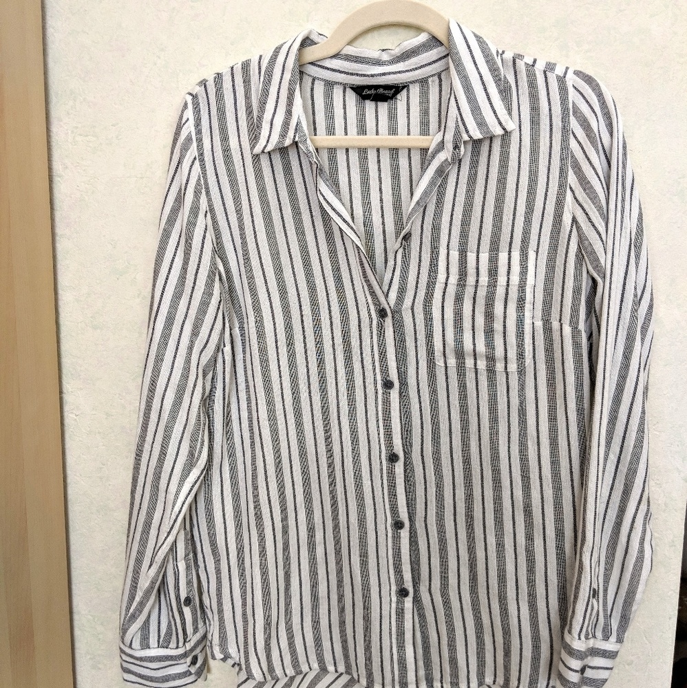 Lucky Brand Button Down Grey Stripe Collared Shirt